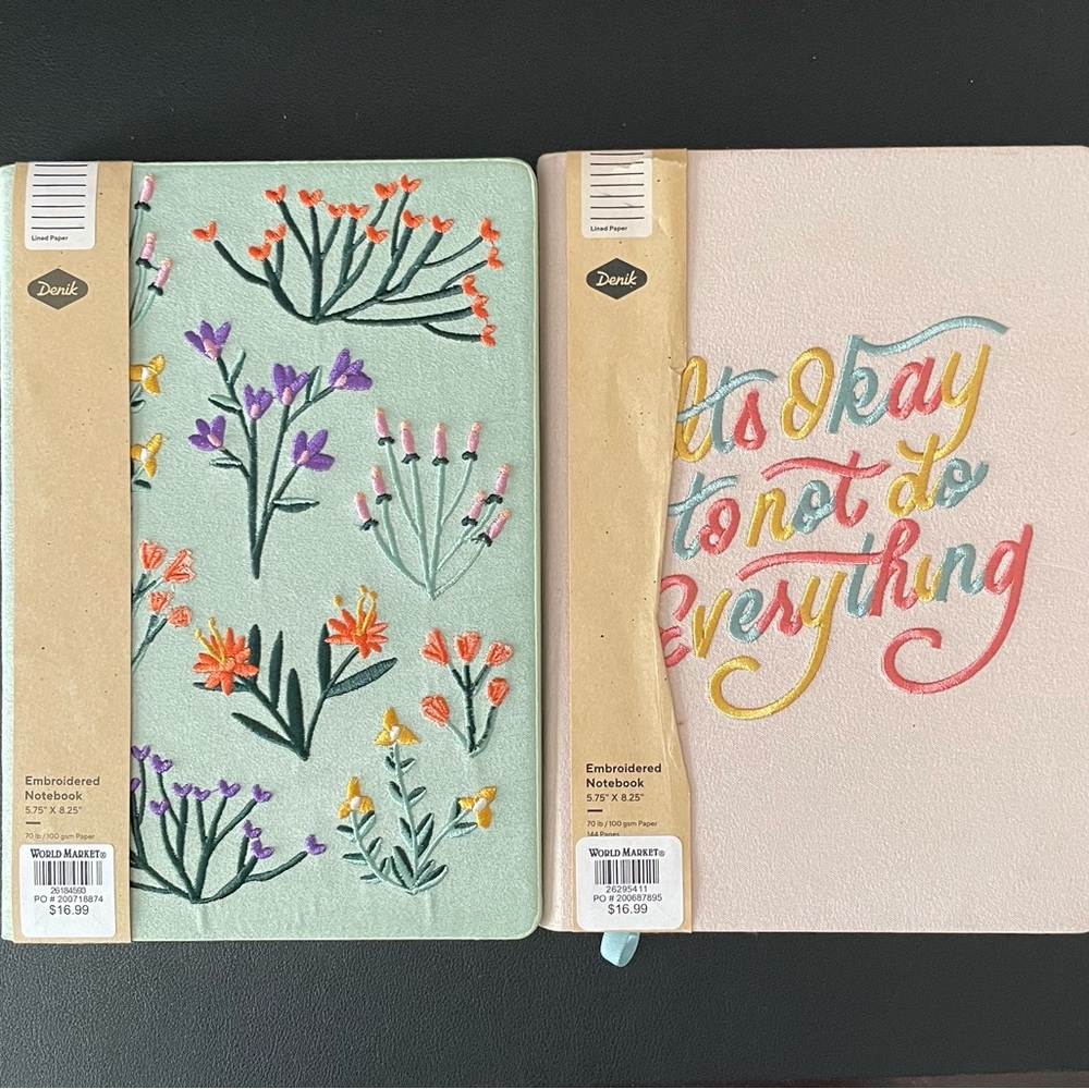DENIK EMBROIDERED LINED PAPER NOTEBOOK JOURNAL FLORAL LOT